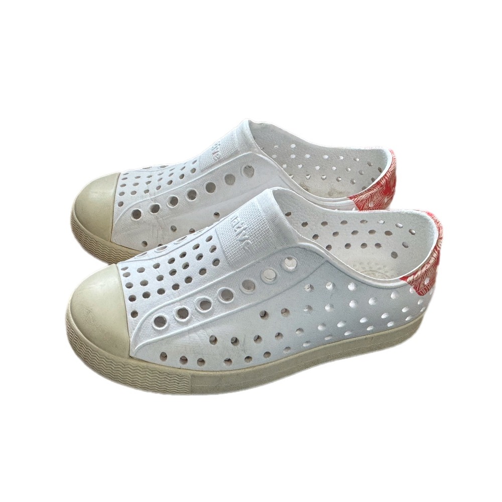 Native Jefferson Shoes Kids Size 8 White Good Tropical Palm Print Slip On EVA - Picture 5 of 7